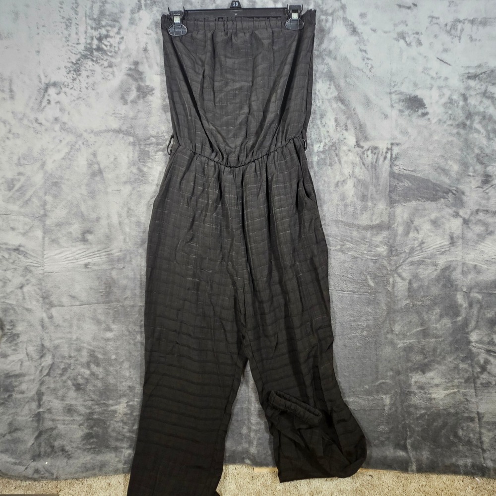 Prettygarden Strapless Jumpsuit Womens Size Small Black Wide Leg Drawstring Belt